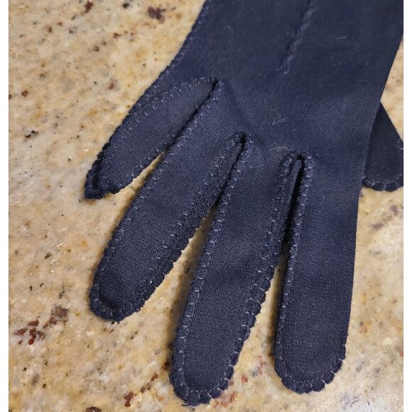 Vintage Size M Blue Nylon Stretch Formal 10.5" Long Gloves Stitching Detail - Picture 2 of 16